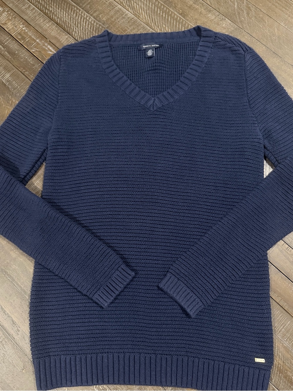 Tommy Hilfiger Navy Ribbed V-Neck Sweater – Women’s Small